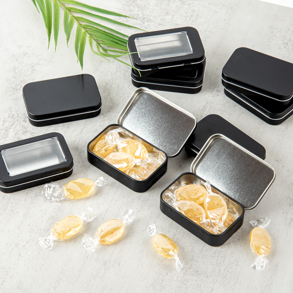 Chef 101 4 oz Rectangle Black Tin Container - with Hinged Lid - 100 count box