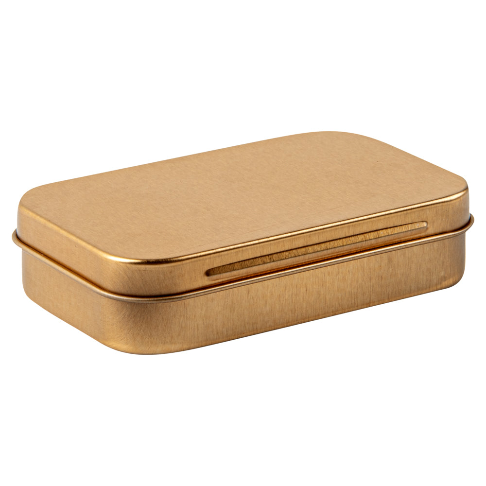Chef 101 4 oz Rectangle Gold Tin Container - with Hinged Lid - 100 count box