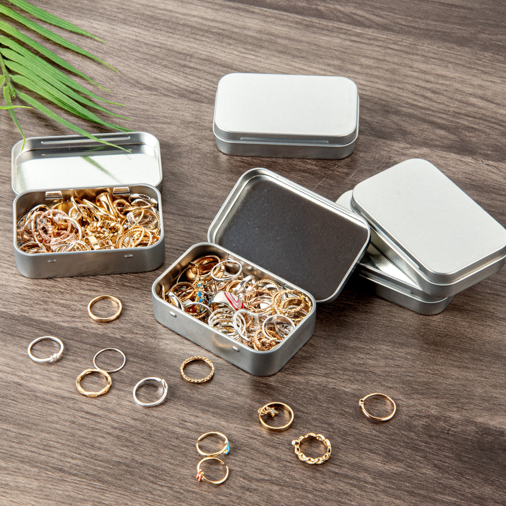 Chef 101 4 oz Rectangle Silver Tin Container - with Hinged Lid- 10 count box