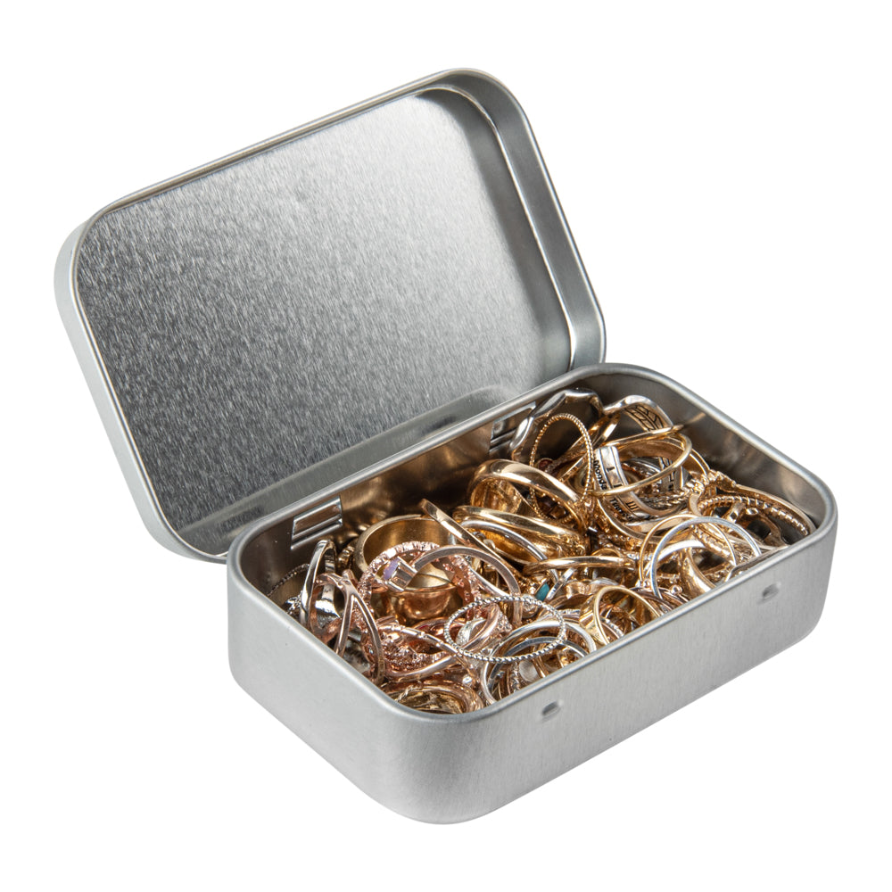 Chef 101 4 oz Rectangle Silver Tin Container - with Hinged Lid- 10 count box