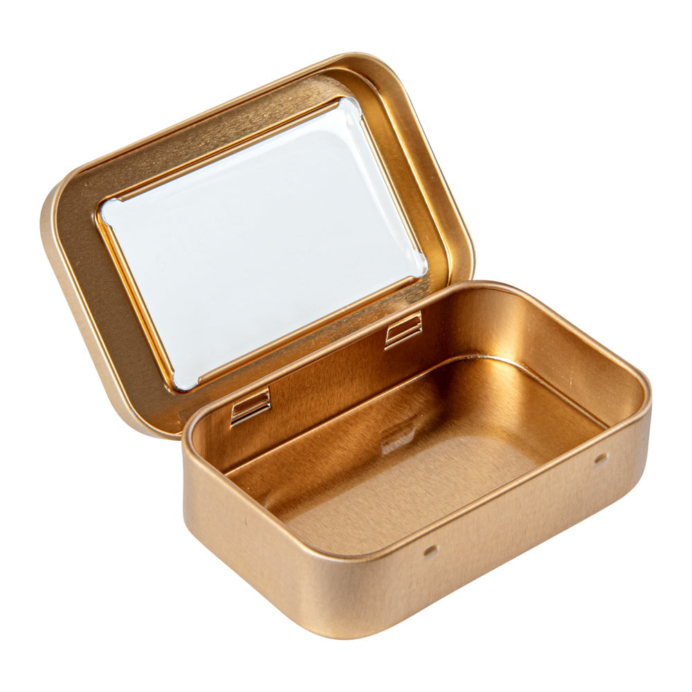 Chef 101 4 oz Rectangle Gold Tin Container - with Window Lid - 100 count box