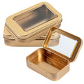 Chef 101 4 oz Rectangle Gold Tin Container - with Window Lid - 10 count box