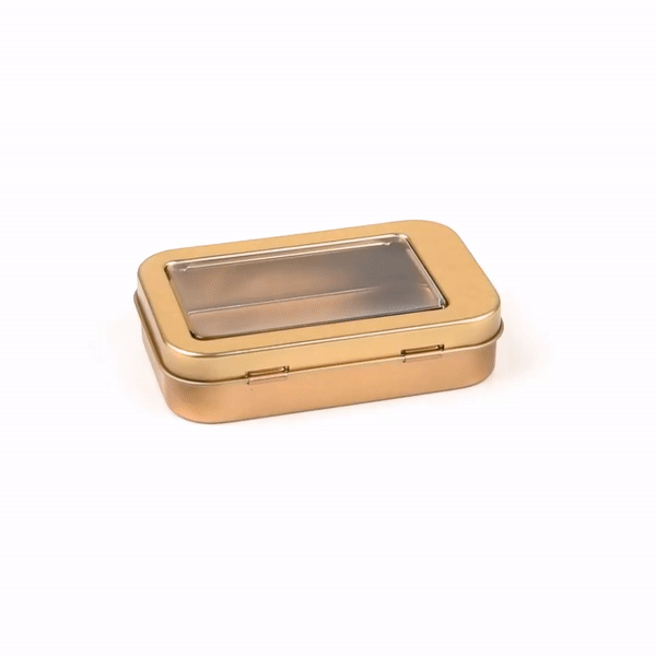 Chef 101 4 oz Rectangle Gold Tin Container - with Window Lid - 10 count box