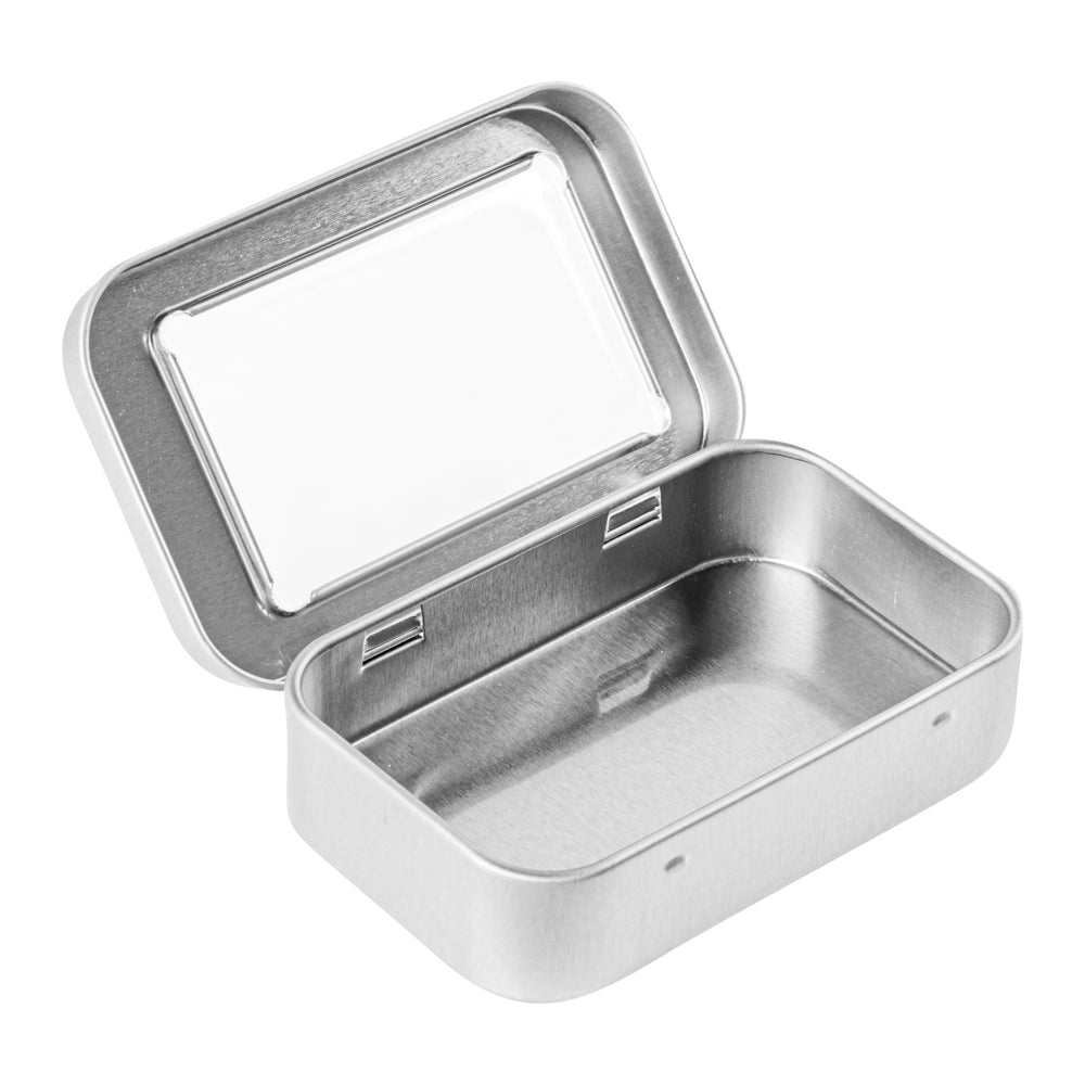 Chef 101 4 oz Rectangle Silver Tin Container - with Window Lid - 100 count box