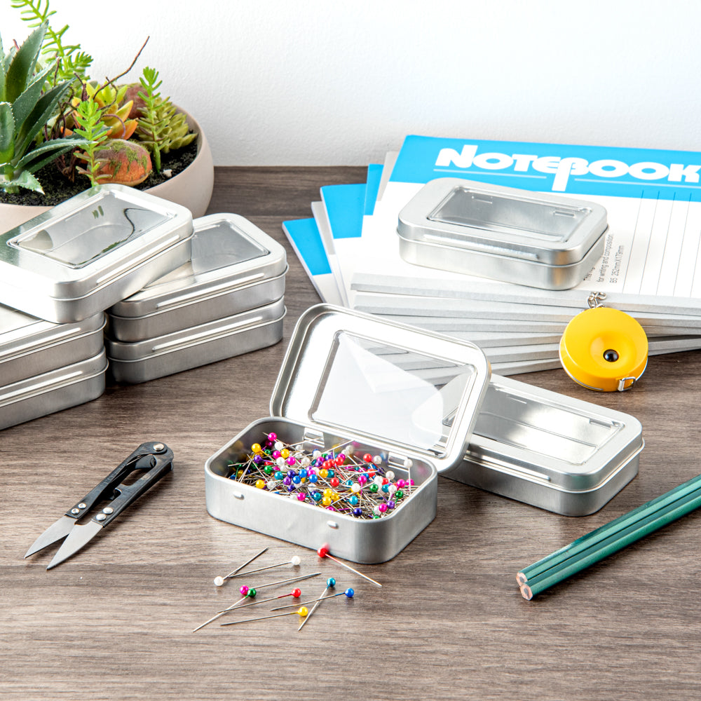 Chef 101 4 oz Rectangle Silver Tin Container - with Window Lid - 100 count box