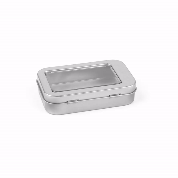 Chef 101 4 oz Rectangle Silver Tin Container - with Window Lid - 100 count box