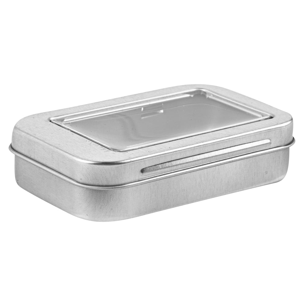 Chef 101 4 oz Rectangle Silver Tin Container - with Window Lid - 100 count box