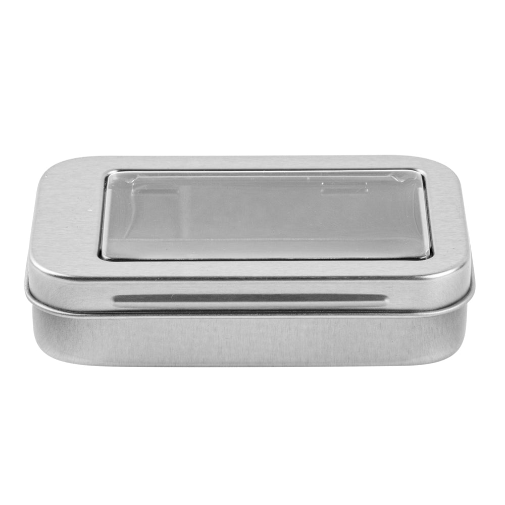 Chef 101 4 oz Rectangle Silver Tin Container - with Window Lid - 100 count box