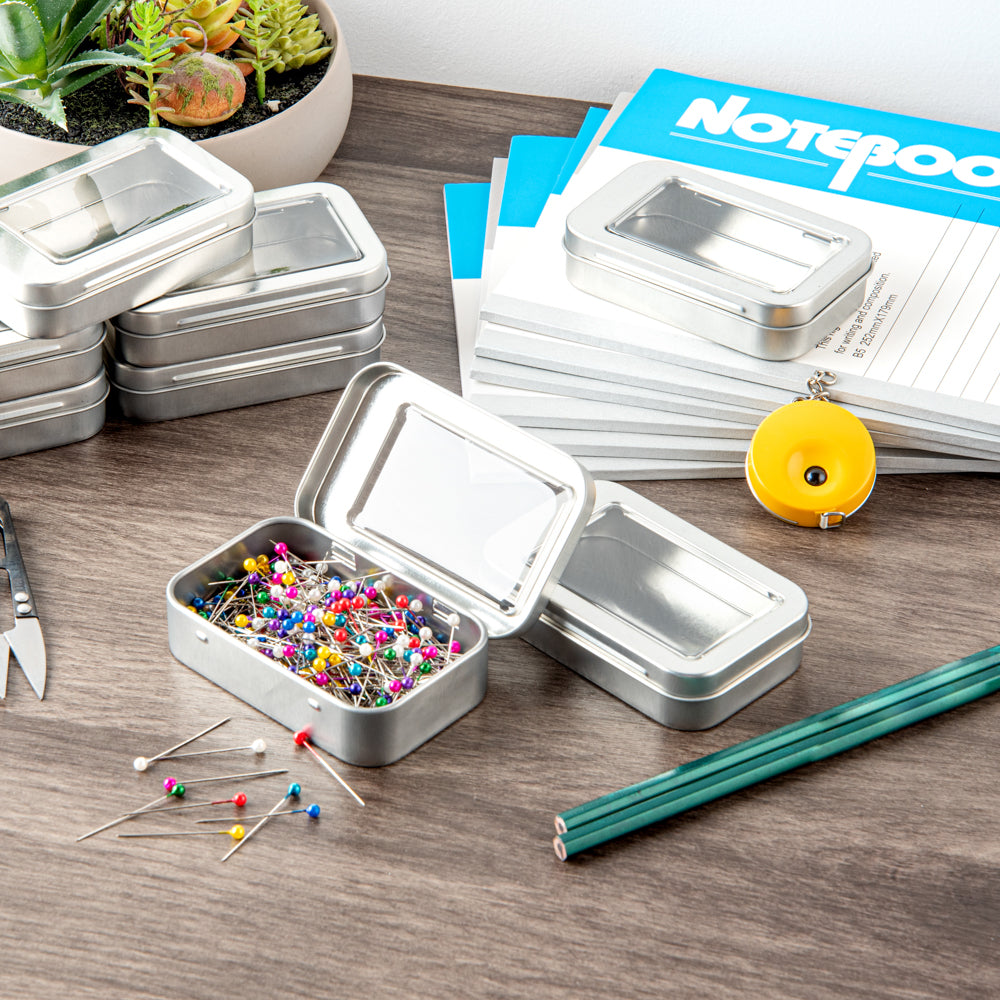 Chef 101 4 oz Rectangle Silver Tin Container - with Window Lid - 100 count box