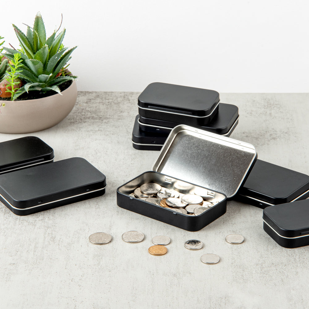 Chef 101 6 oz Rectangle Black Tin Container - with Hinged Lid - 10 count box