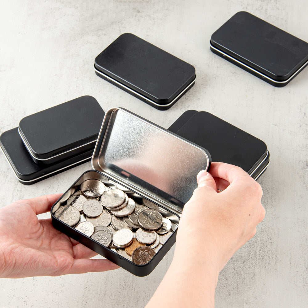 Chef 101 6 oz Rectangle Black Tin Container - with Hinged Lid - 10 count box