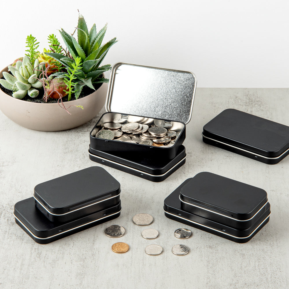 Chef 101 6 oz Rectangle Black Tin Container - with Hinged Lid - 10 count box