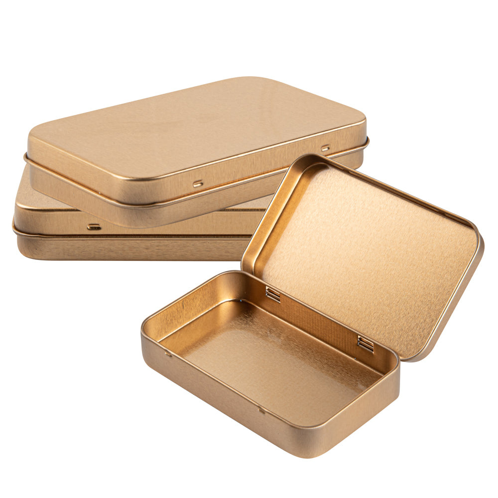 Chef 101 6 oz Rectangle Gold Tin Container - with Hinged Lid - 100 count box