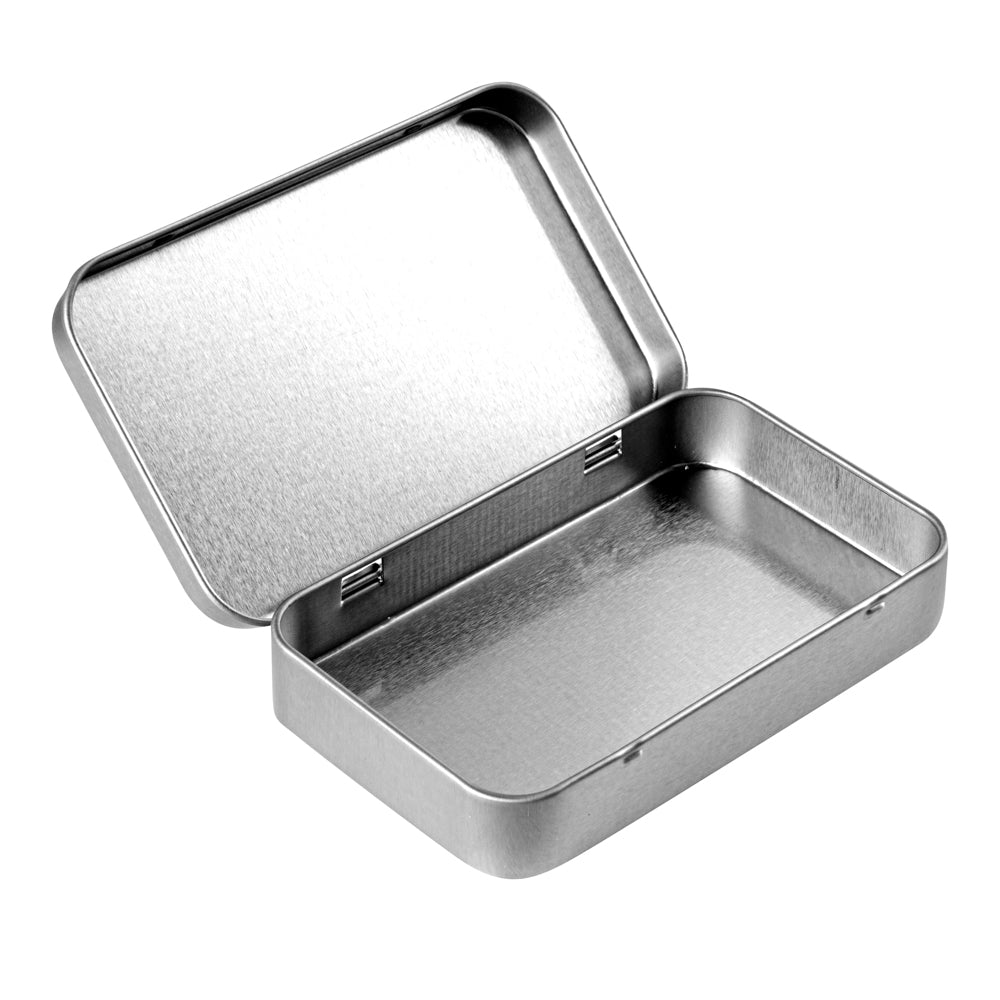 Chef 101 6 oz Rectangle Silver Tin Container - with Hinged Lid - 10 count box