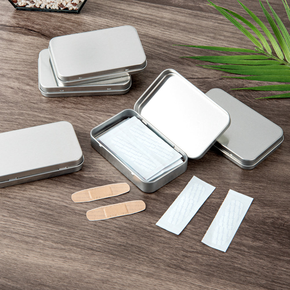 Chef 101 6 oz Rectangle Silver Tin Container - with Hinged Lid - 10 count box
