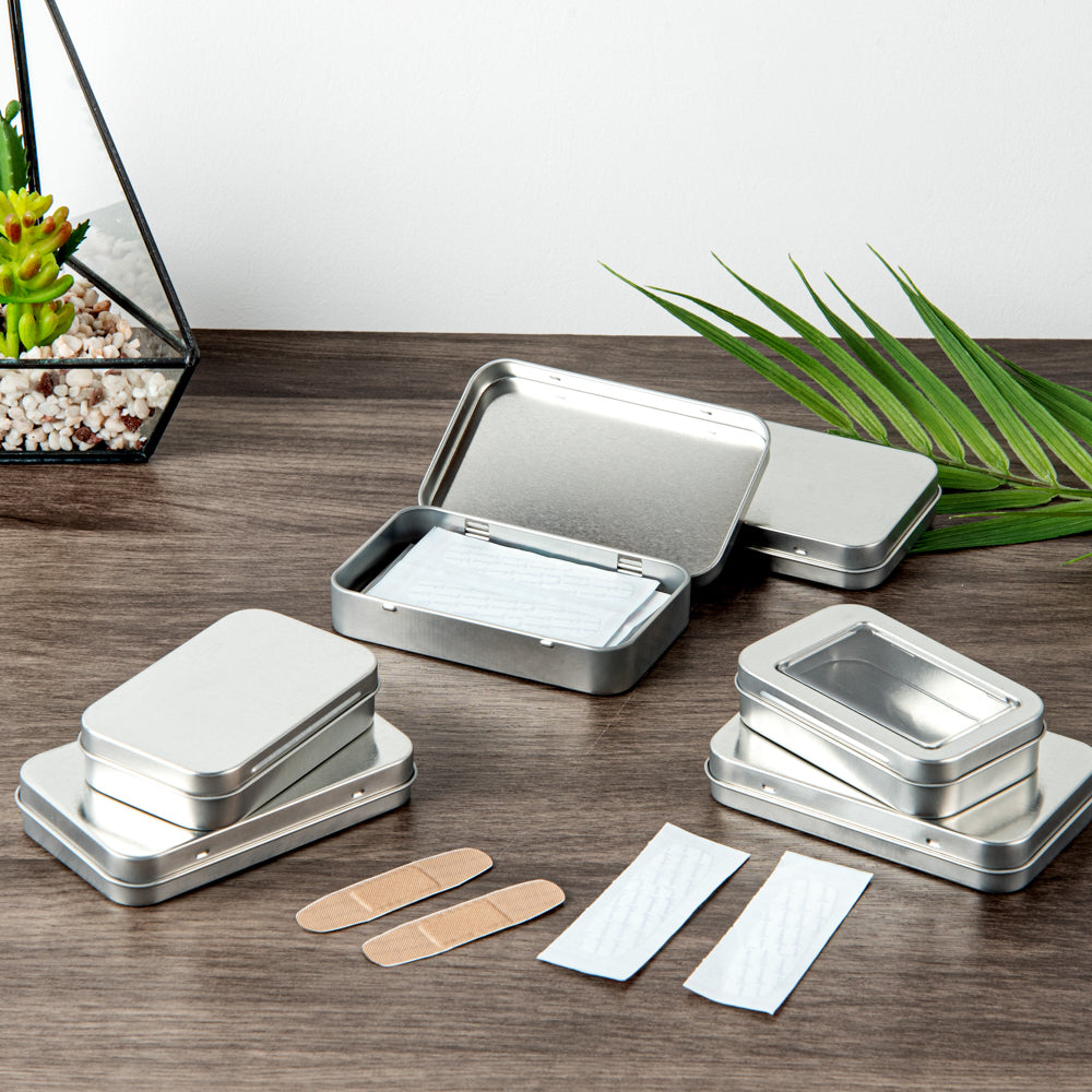 Chef 101 6 oz Rectangle Silver Tin Container - with Hinged Lid - 10 count box