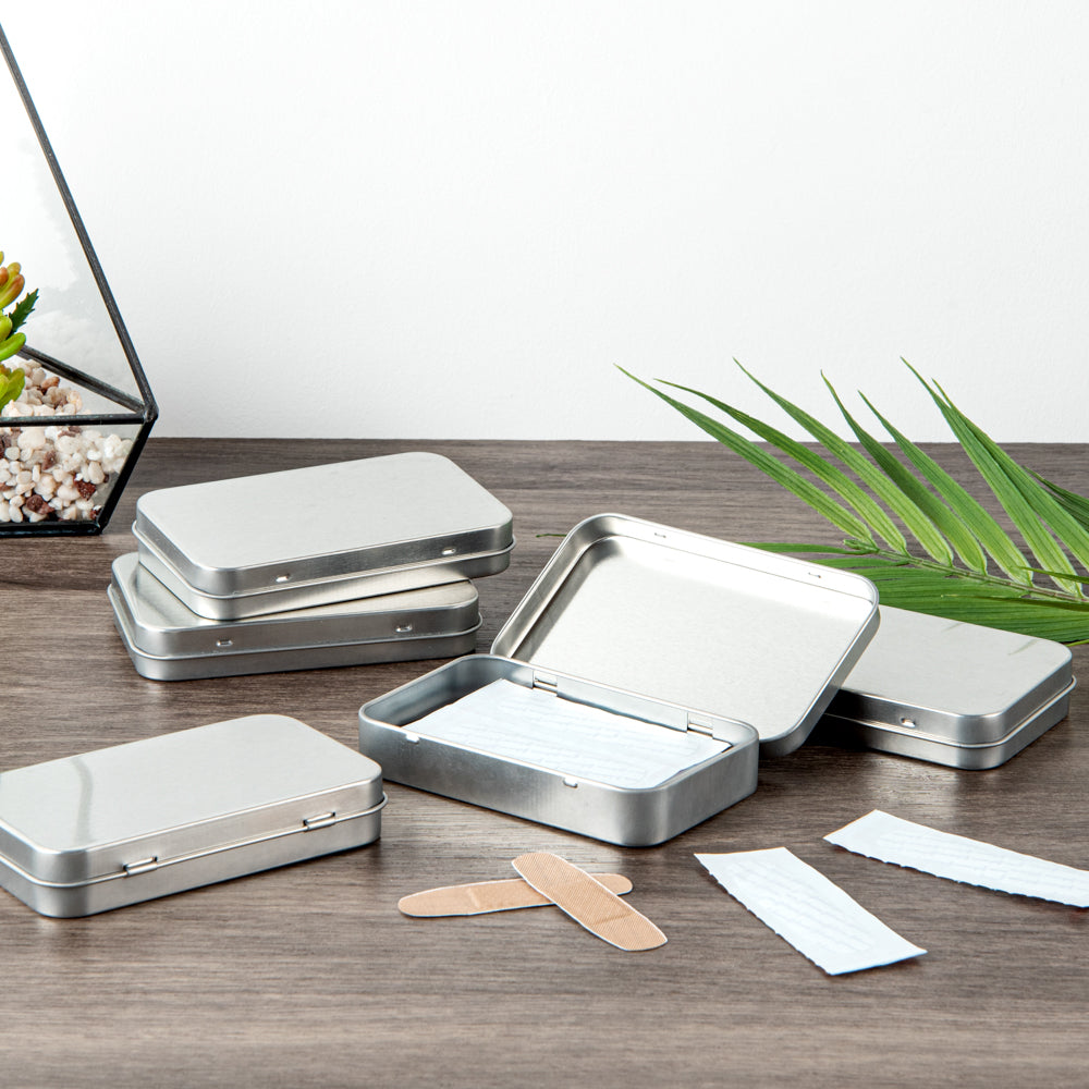 Chef 101 6 oz Rectangle Silver Tin Container - with Hinged Lid - 100 count box