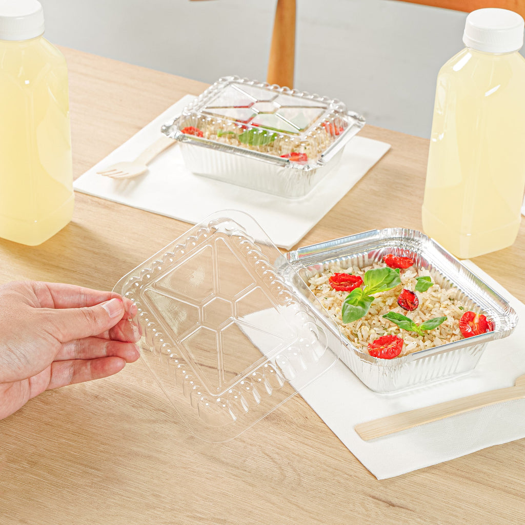 Foil Lux Oblong Clear Plastic Lid - Fits 1 lb Container - 100 count box