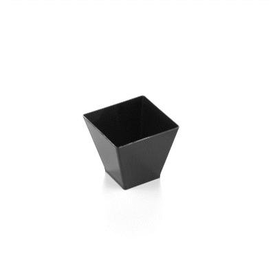 Mini Serve 2 oz Square Black Plastic Mini Kova Cup - 2" x 2" x 1 3/4" - 100 count box