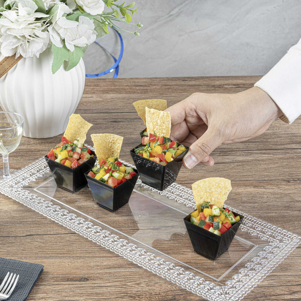 Mini Serve 2 oz Square Black Plastic Mini Kova Cup - 2" x 2" x 1 3/4" - 100 count box