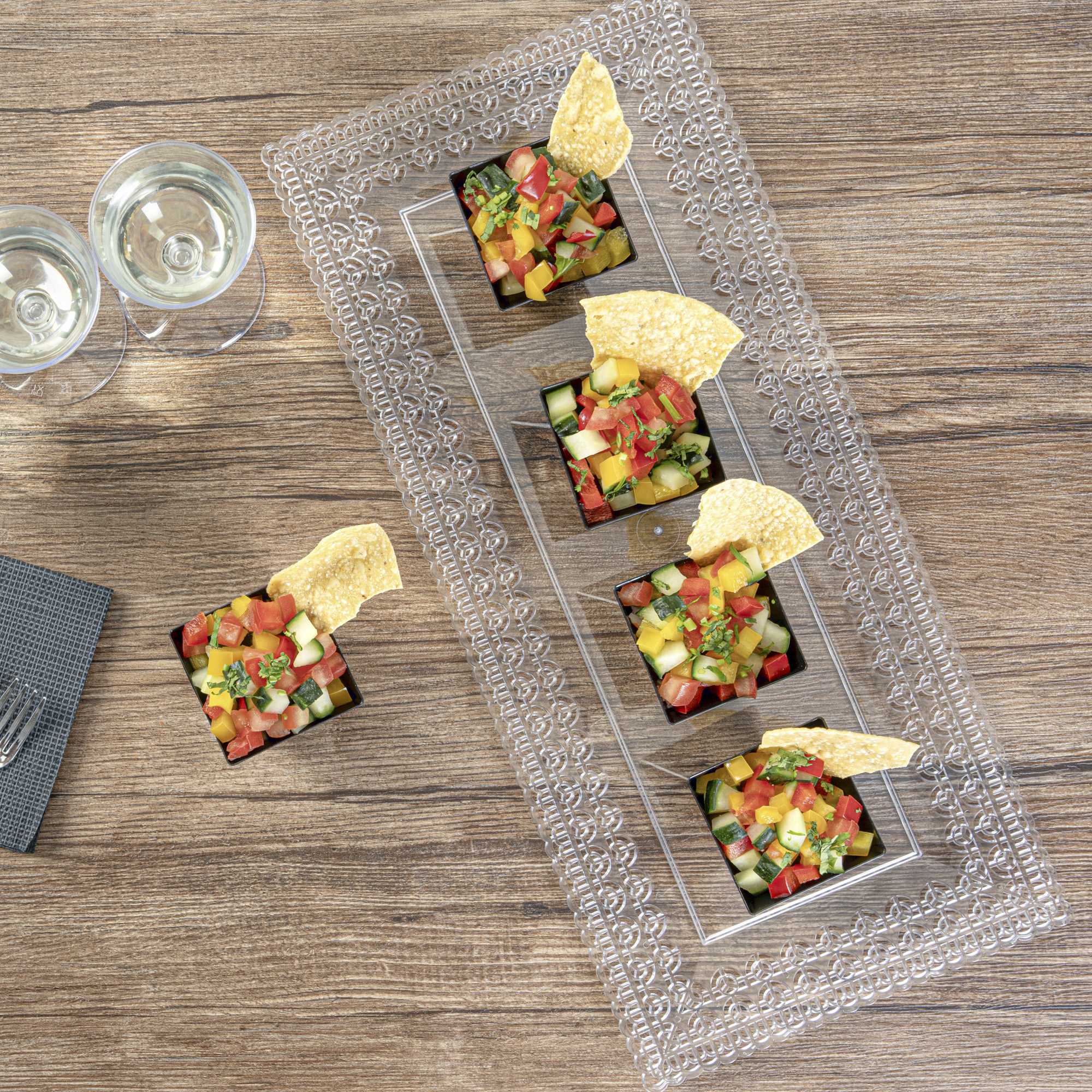 Mini Serve 2 oz Square Black Plastic Mini Kova Cup - 2" x 2" x 1 3/4" - 100 count box