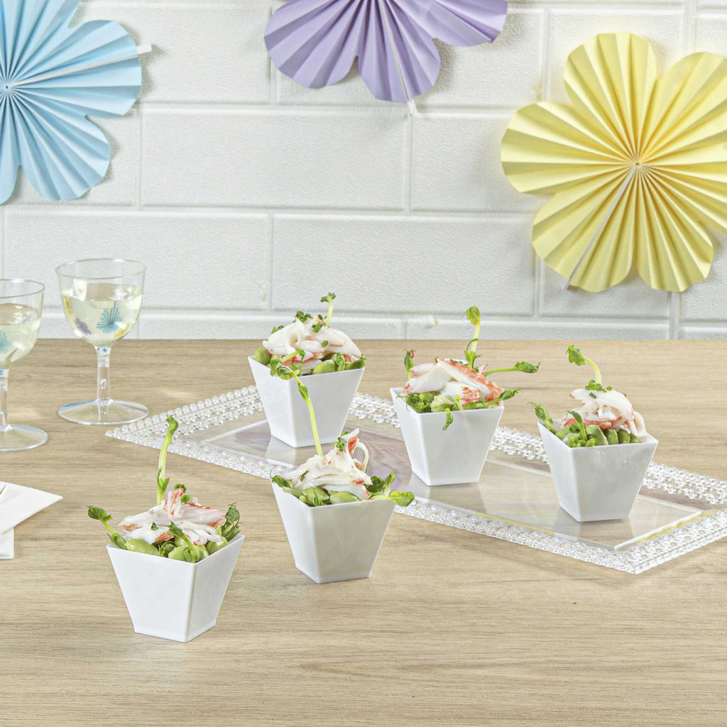 Mini Serve 2 oz Square White Plastic Mini Kova Cup - 2" x 2" x 1 3/4" - 100 count box