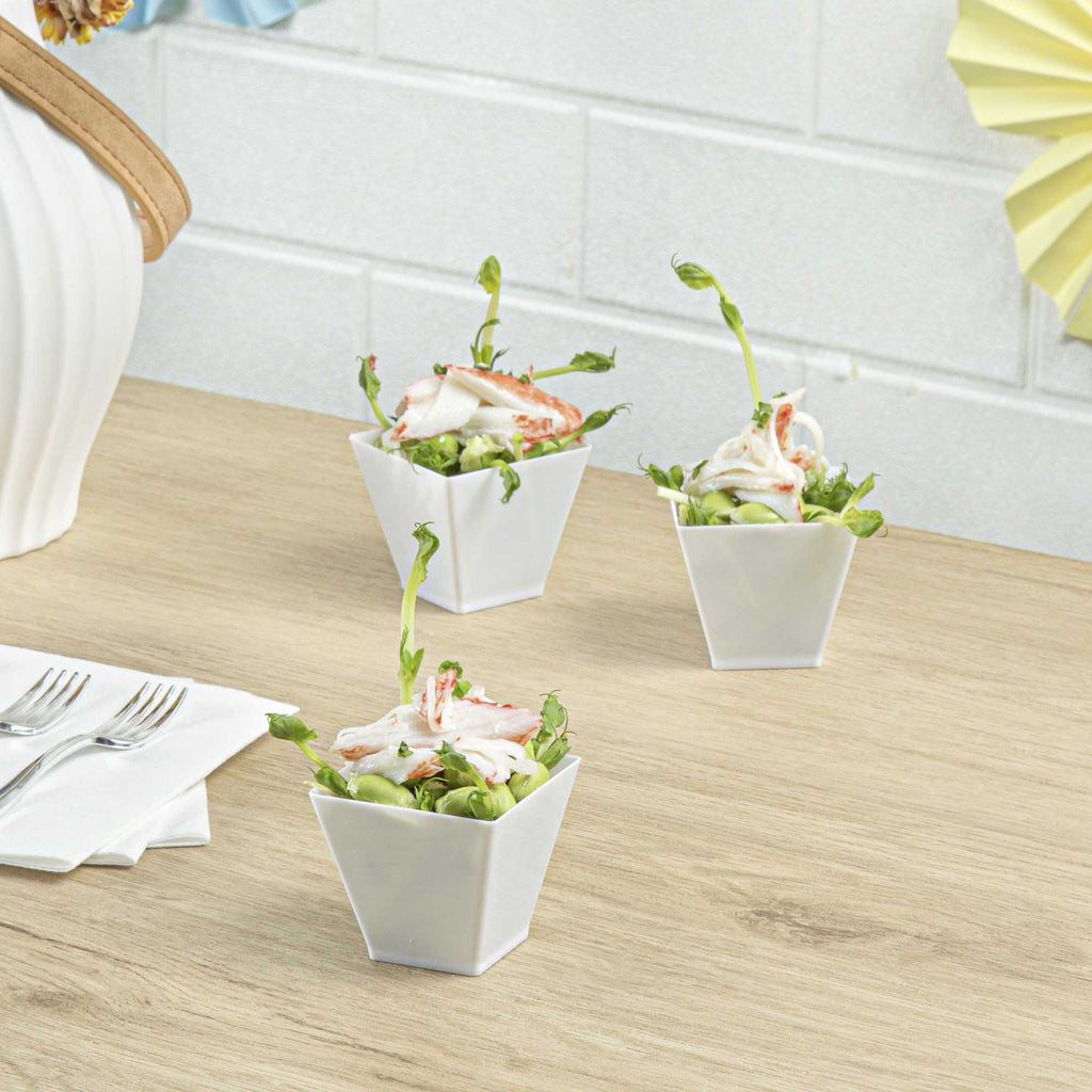 Mini Serve 2 oz Square White Plastic Mini Kova Cup - 2" x 2" x 1 3/4" - 100 count box