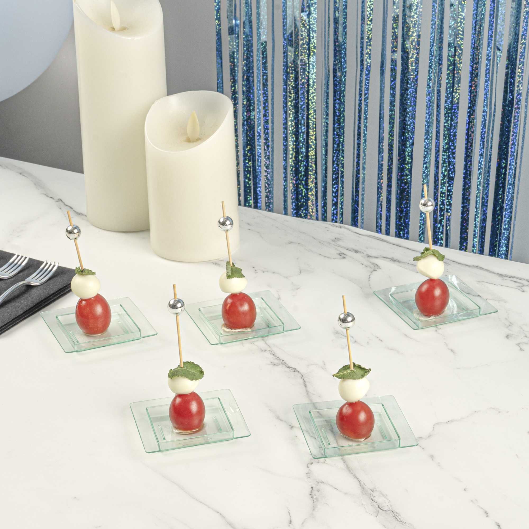 Mini Serve Square Seagreen Plastic Mini Edge Plate - 2 3/4" x 2 3/4" - 100 count box