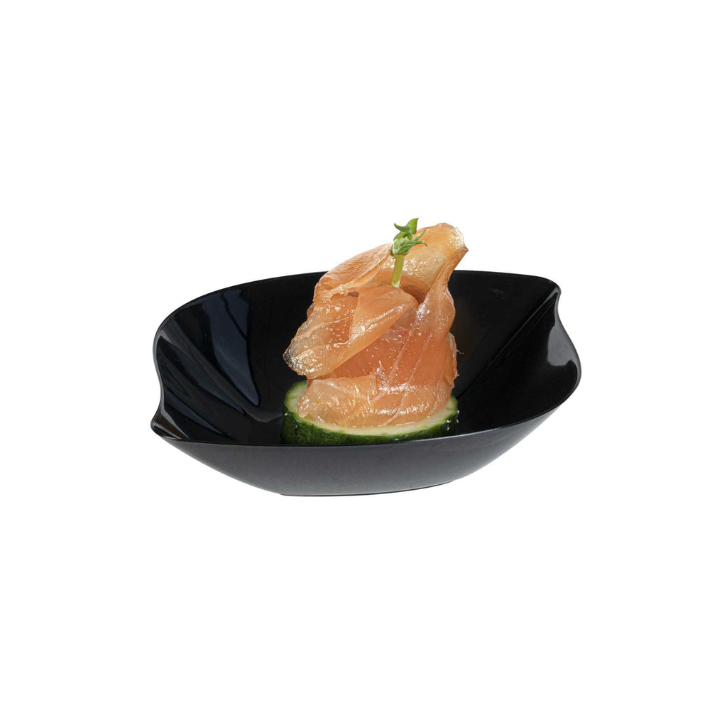 Mini Serve Square Black Plastic Comma Plate - 3 1/2" x 4 1/2" x 1" - 100 count box