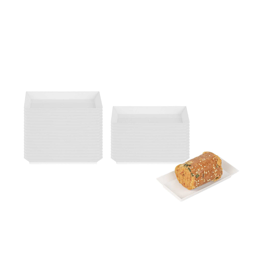 Mini Serve Rectangle White Plastic Plate - 5" x 2 1/2" x 1/2" - 20 count box