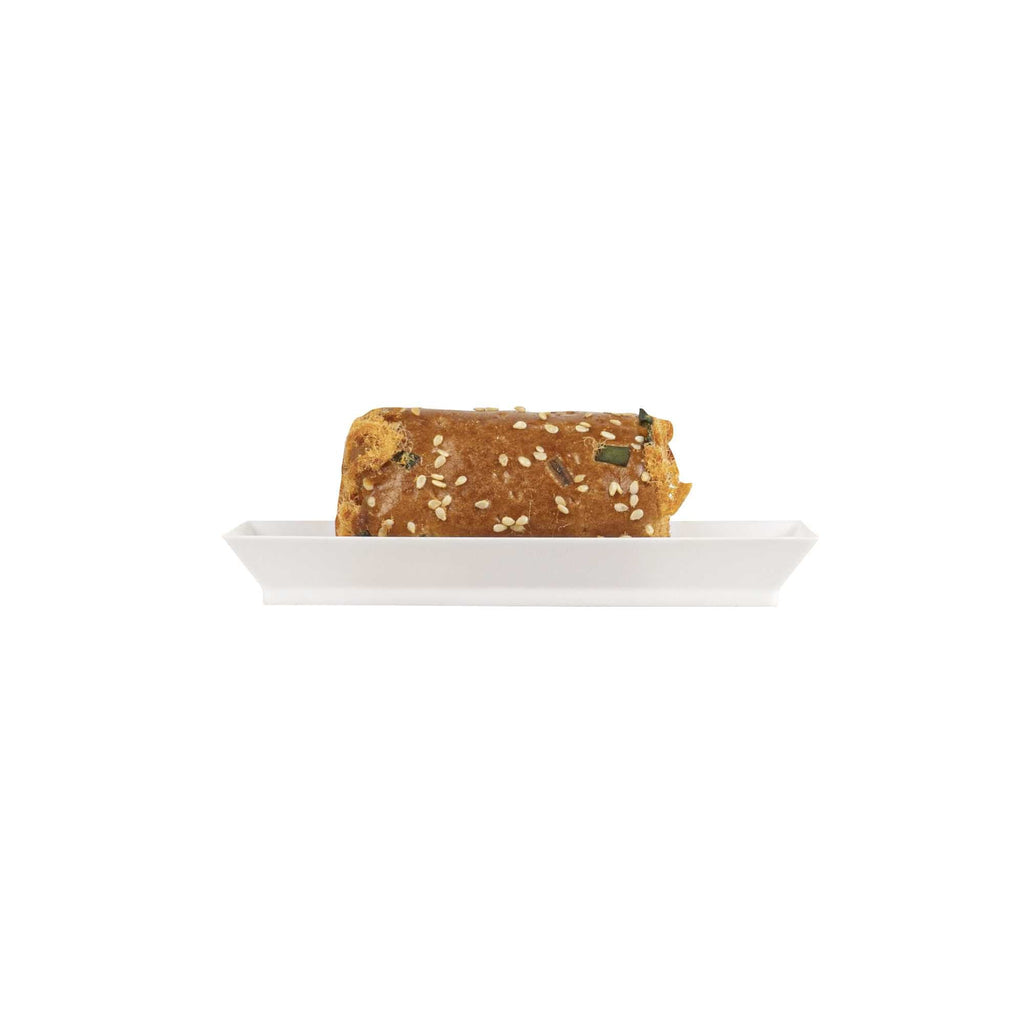 Mini Serve Rectangle White Plastic Plate - 5" x 2 1/2" x 1/2" - 100 count box