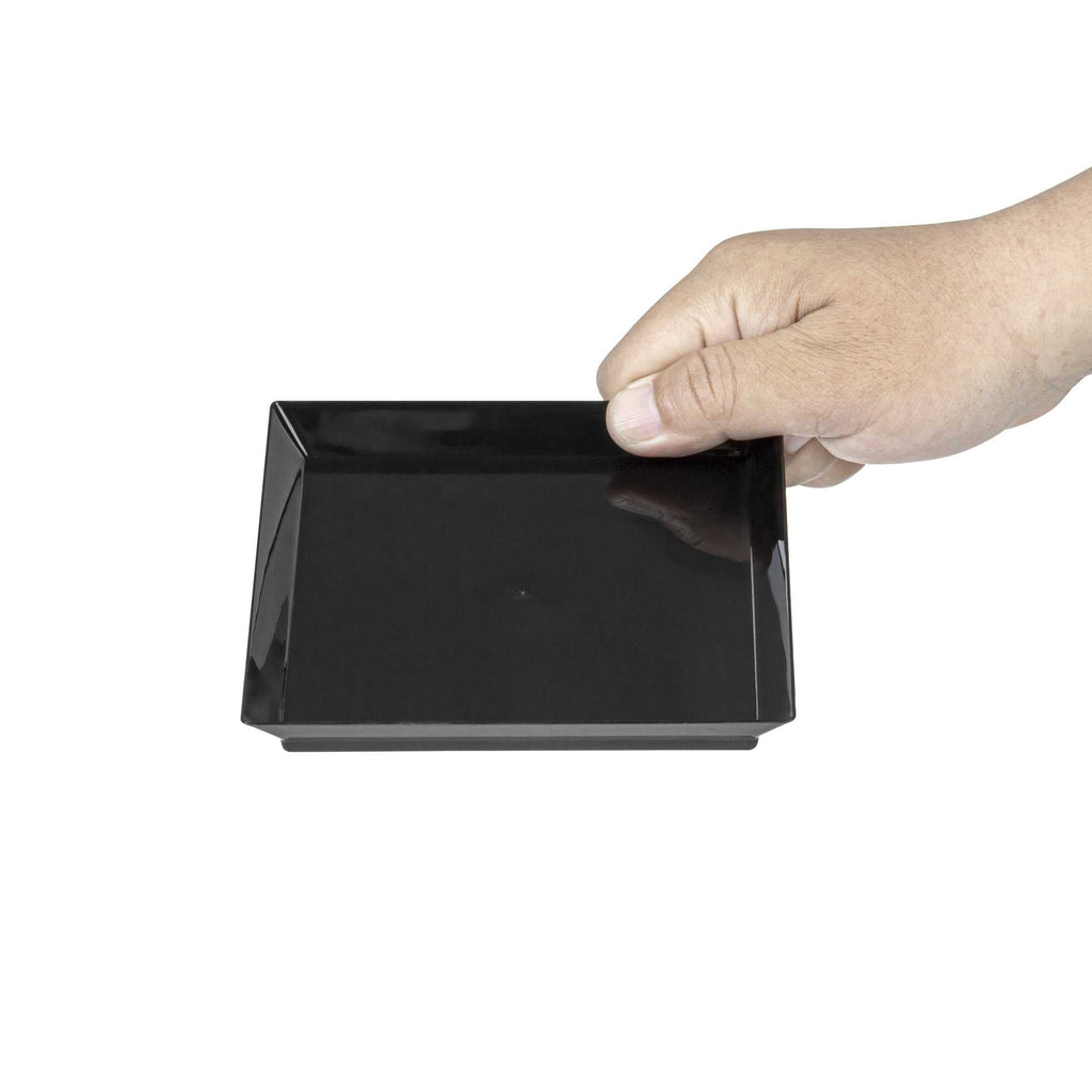 Mini Serve Square Black Plastic Medium Modern Plate - 5" x 5" - 100 count box
