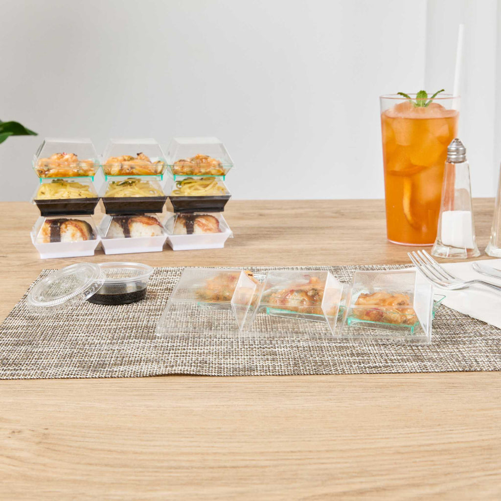 Mini Serve Rectangle Clear Plastic Lid - Fits Terzetto Plate - 100 count box