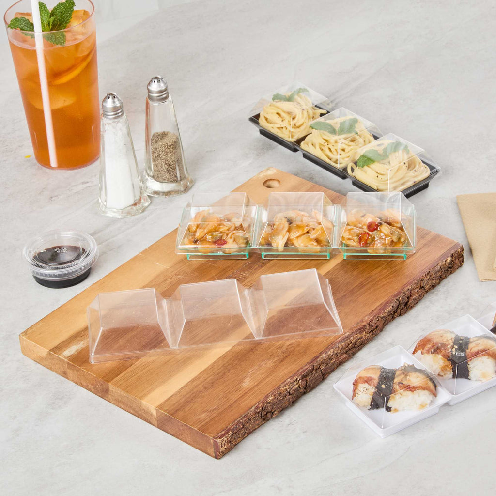 Mini Serve Rectangle Clear Plastic Lid - Fits Terzetto Plate - 100 count box
