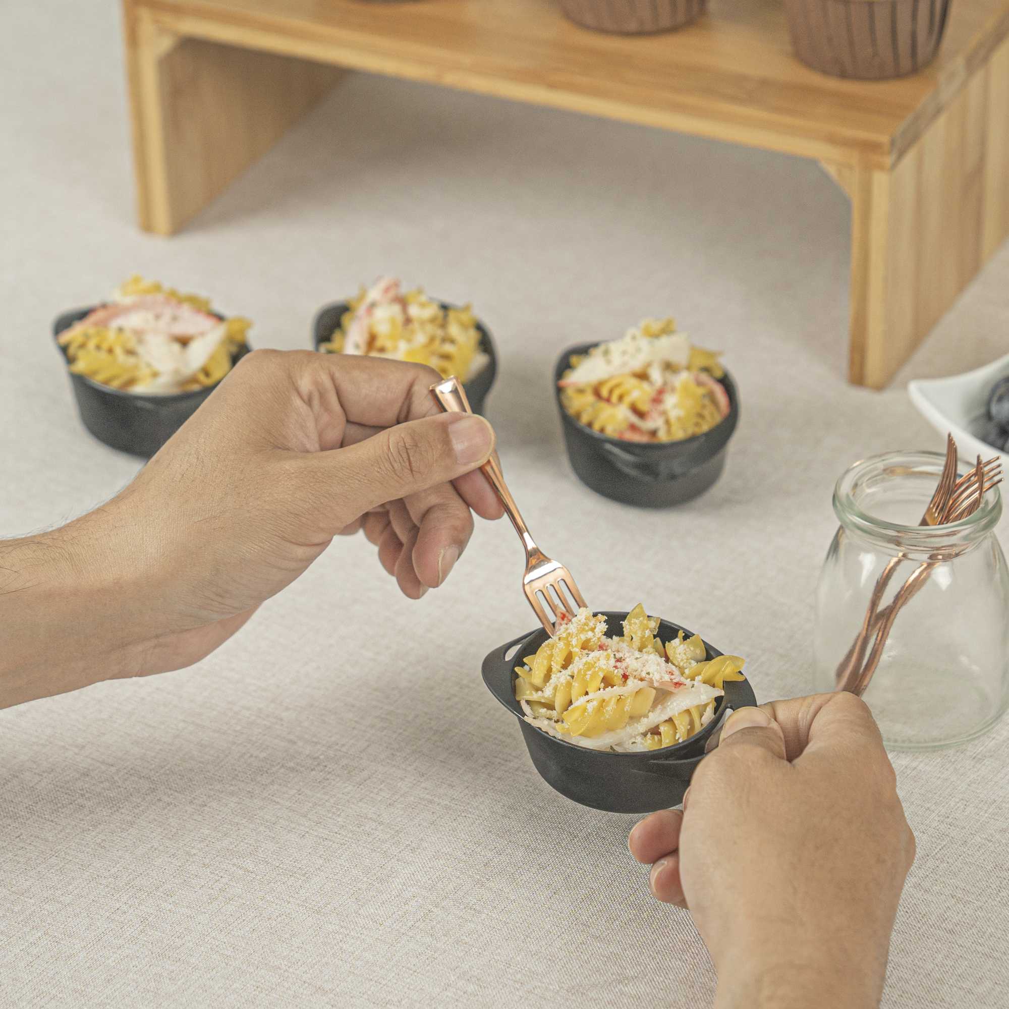 Mini Serve Rose Gold Plastic Mini Fork - 4" - 100 count box