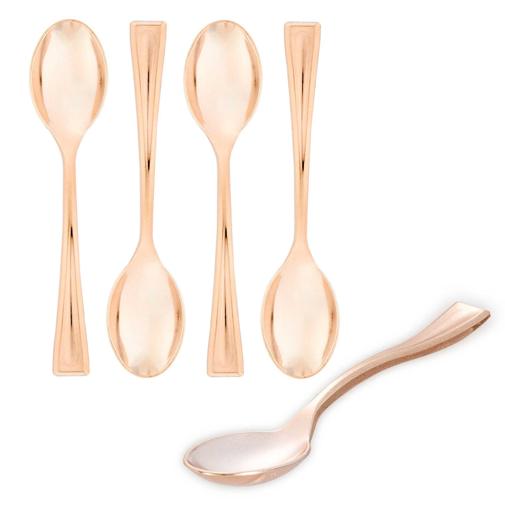 Mini Serve Rose Gold Plastic Mini Spoon - 4" - 100 count box