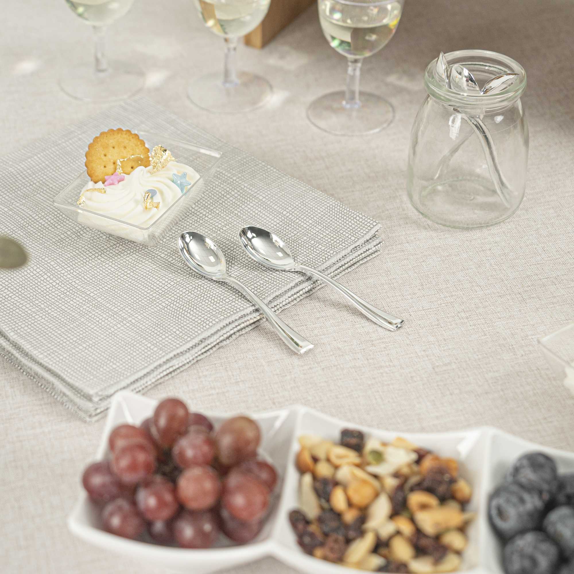 Mini Serve Silver Plastic Mini Spoon - 4" - 100 count box