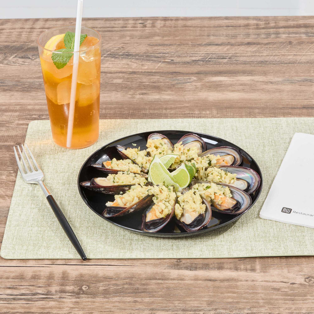 Maxi Serve Round Black Plastic Elegant Plate - 9" x 9" x 1/2" - 100 count box