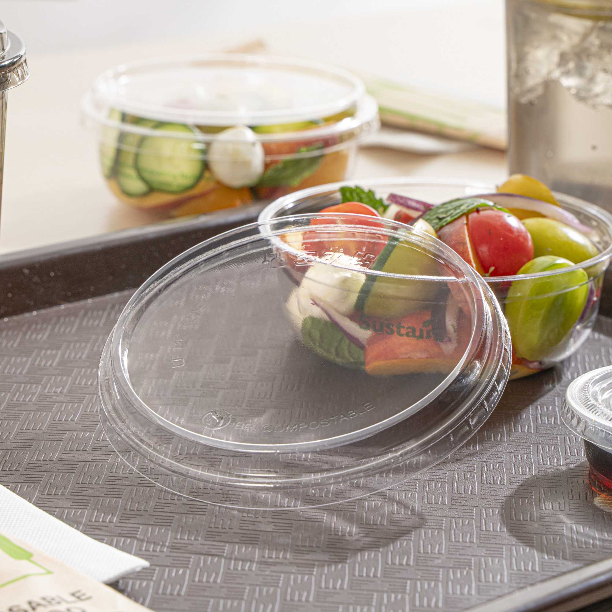 Basic Nature Round Clear PLA Plastic Flat Lid - Fits To Go Deli Container, Compostable - 500 count box