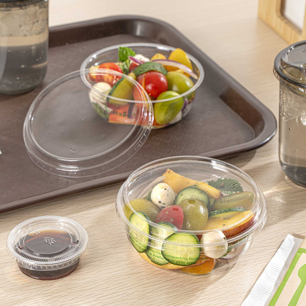 Basic Nature Round Clear PLA Plastic Flat Lid - Fits To Go Deli Container, Compostable - 500 count box