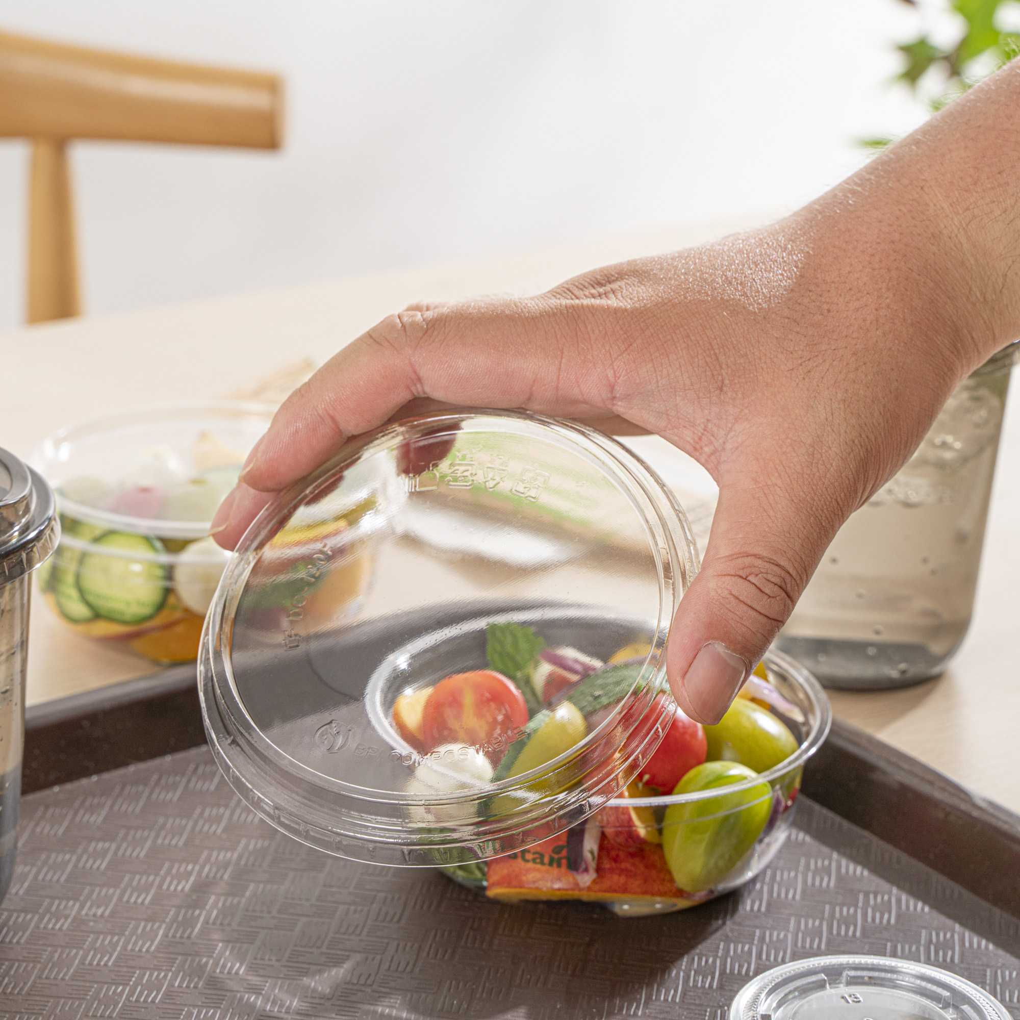 Basic Nature Round Clear PLA Plastic Flat Lid - Fits To Go Deli Container, Compostable - 500 count box
