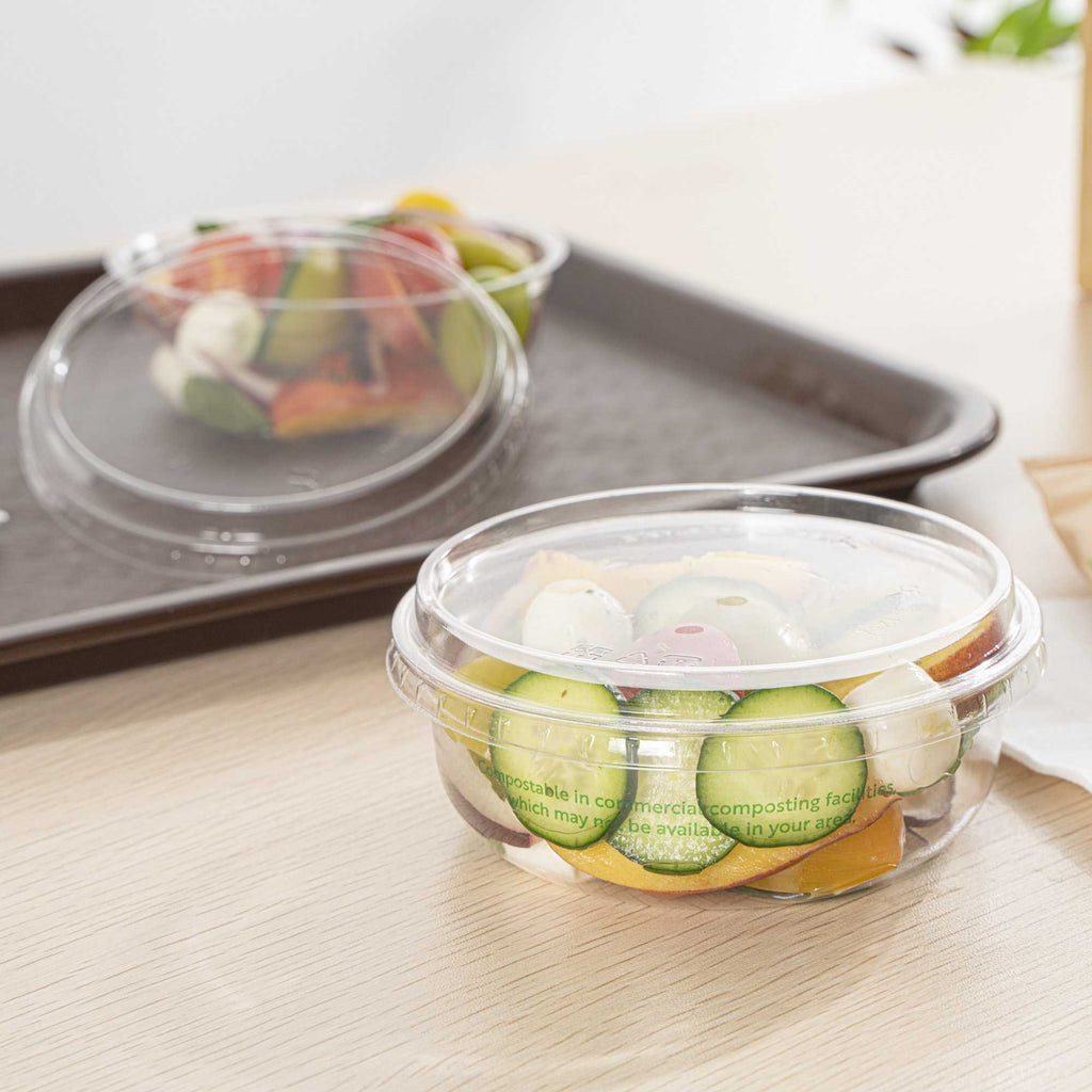 Basic Nature Round Clear PLA Plastic Flat Lid - Fits To Go Deli Container, Compostable - 500 count box