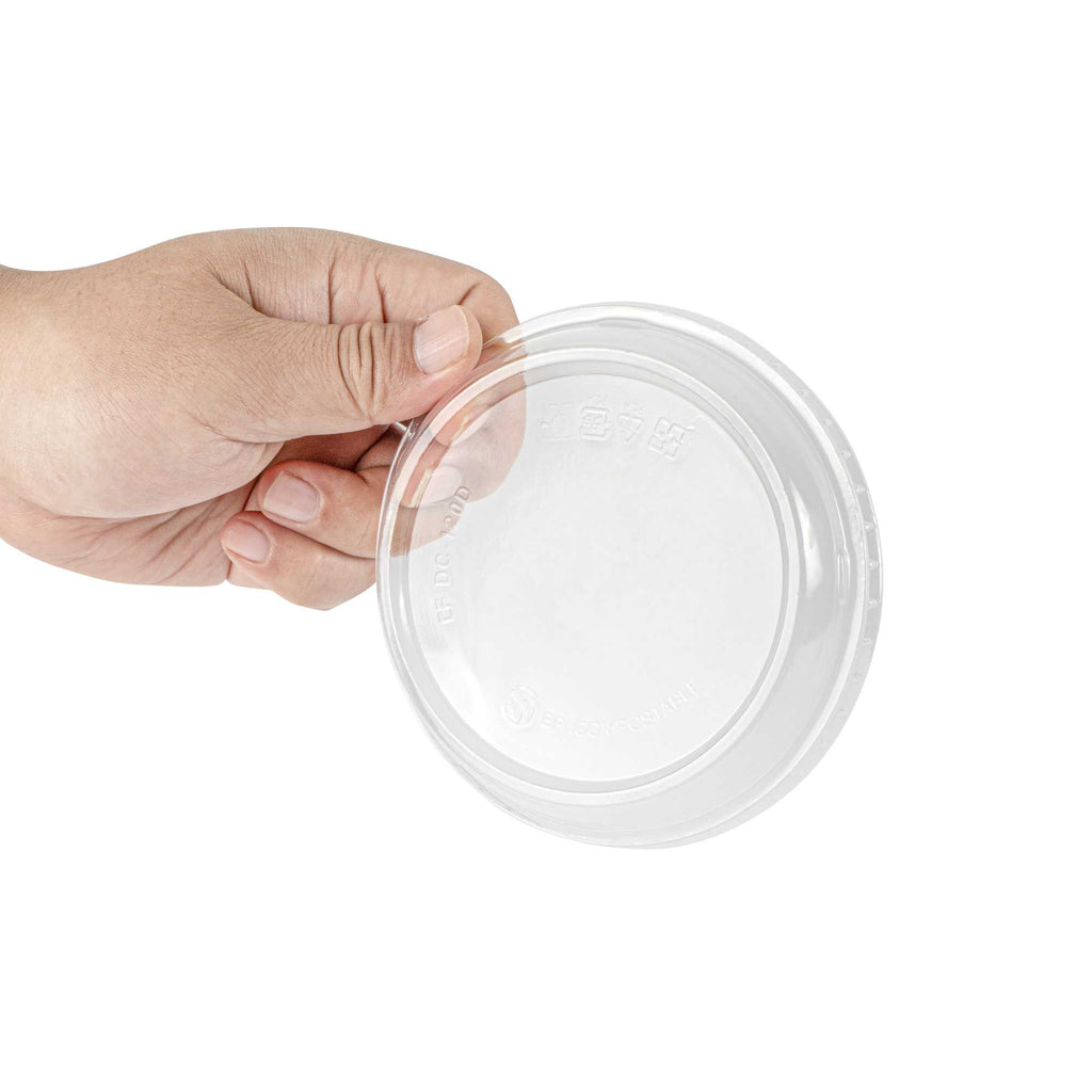 Basic Nature Round Clear Plastic Deli Container Dome Lid - Compostable - 4 1/2" x 4 1/2" x 1" - 50 count box
