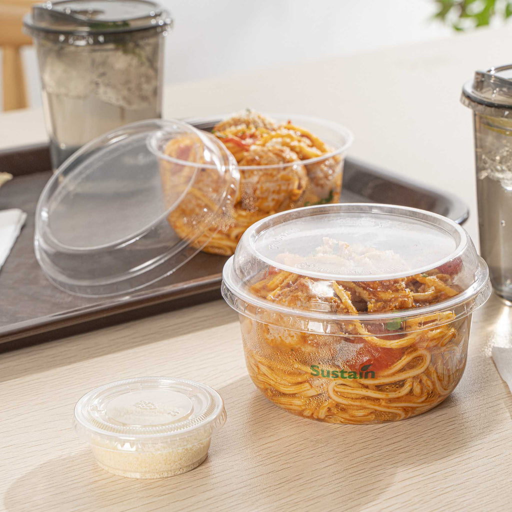 Basic Nature Round Clear PLA Plastic Dome Lid - Fits To Go Deli Container, Compostable - 500 count box