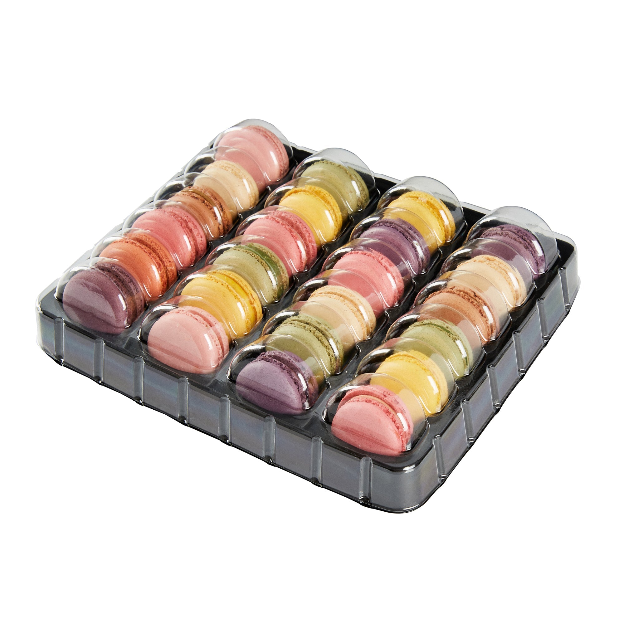 Shock Safe Rectangle Black Plastic Macaron Take Out Box - Fits 24 Macarons - 11" x 9" x 2" - 100 count box