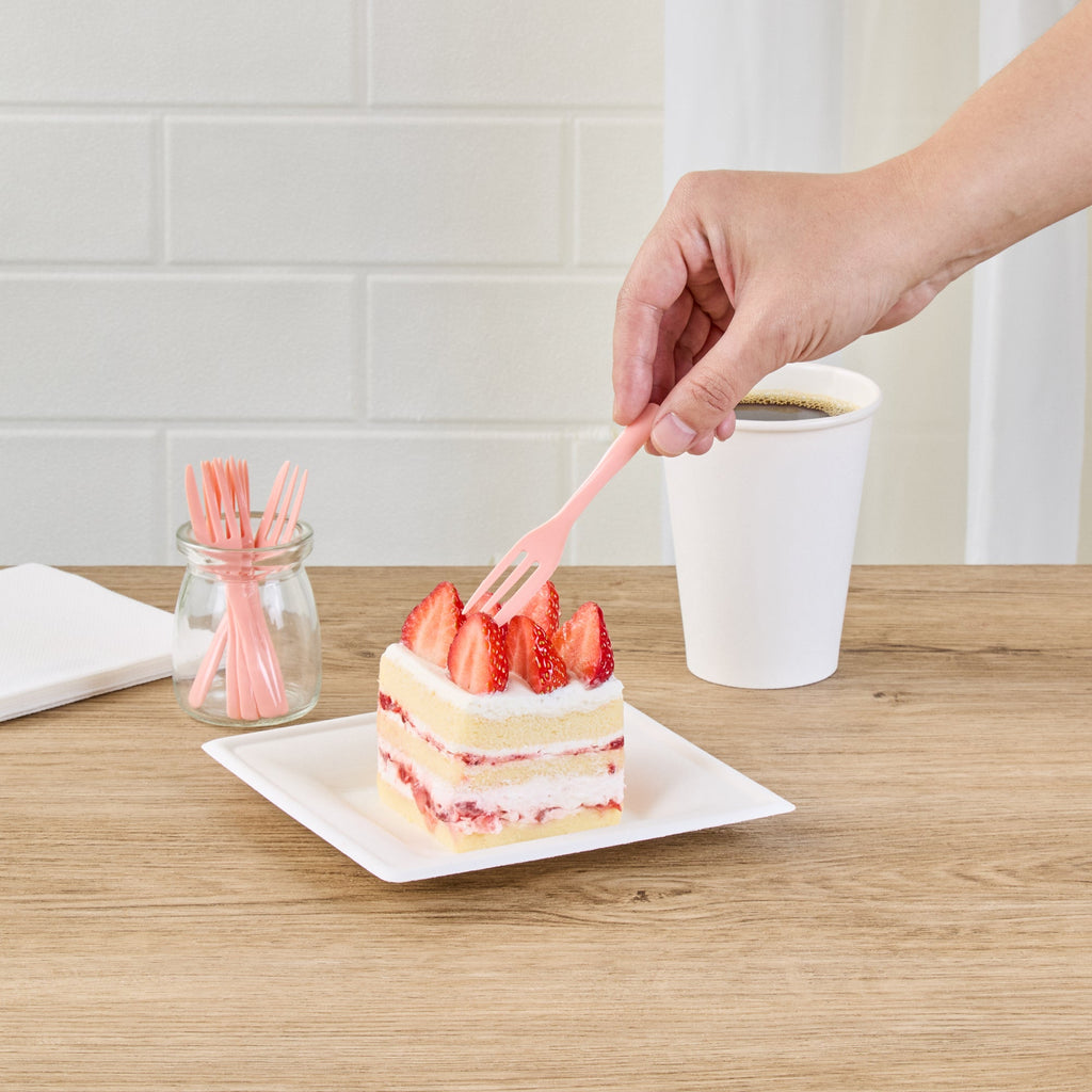 Coppetta Coral Plastic Cake Fork with Knife Edge - 4" x 3/4" - 500 count box