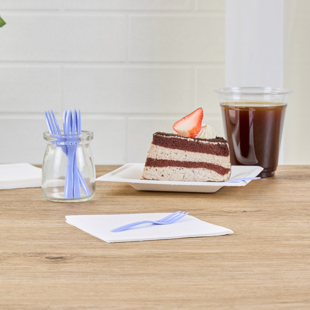 Coppetta Periwinkle Plastic Cake Fork with Knife Edge - 4" x 3/4" - 500 count box