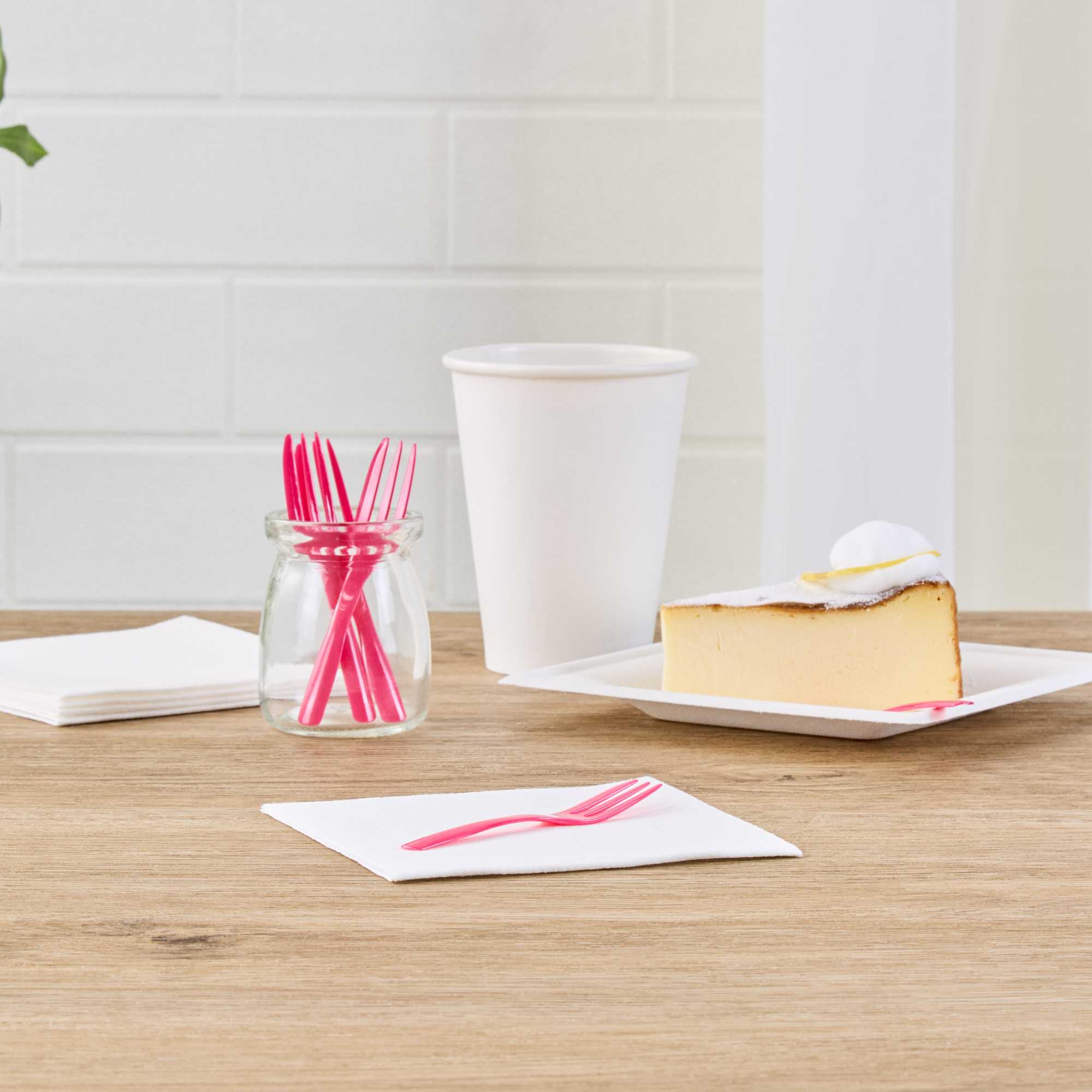 Coppetta Magenta Plastic Cake Fork with Knife Edge - 4" x 3/4" - 100 count box