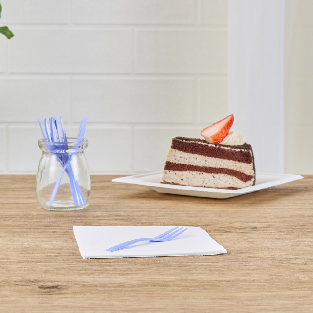 Coppetta Periwinkle Plastic Cake Fork with Knife Edge - 4" x 3/4" - 100 count box