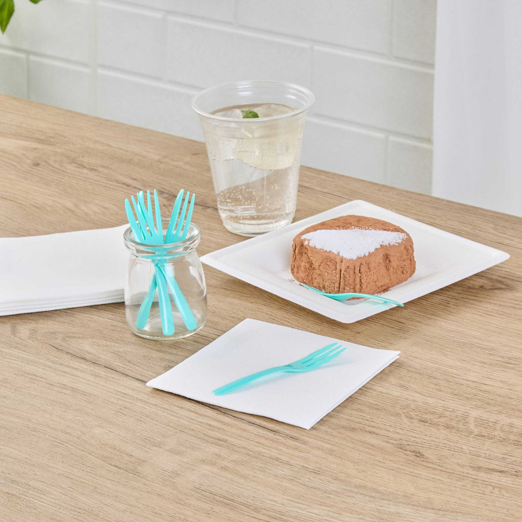 Coppetta Teal Plastic Cake Fork with Knife Edge - 4" x 3/4" - 100 count box